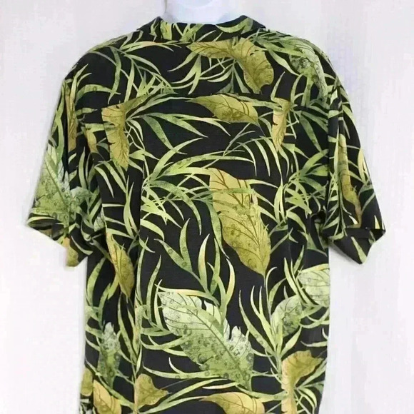 Three Palm Brand XXL 100% Silk black/green leaves button down - Picture 6 of 11